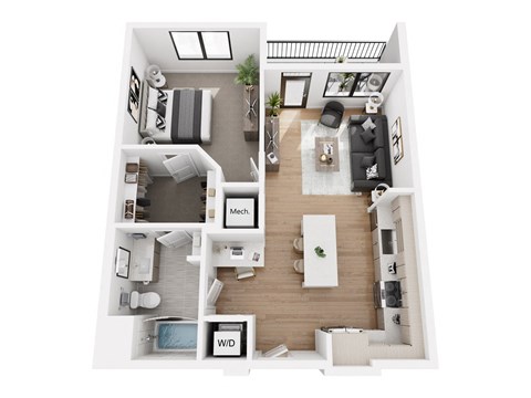 Floor plan for 1 bed, 1 bath, 779 sqft